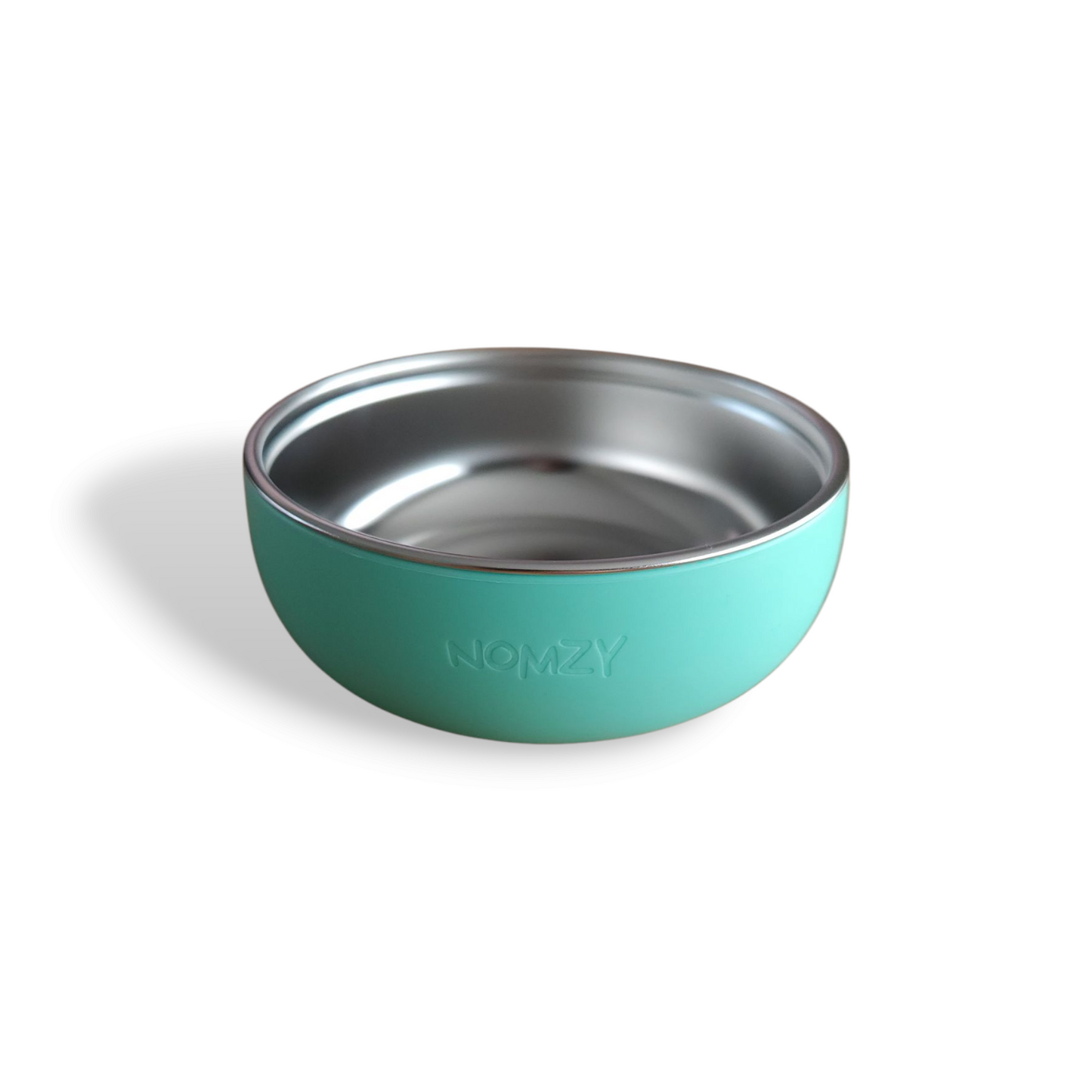 Stainless steel toddler bowl with removable food-grade silicone sleeve, safe & durable turquoise green