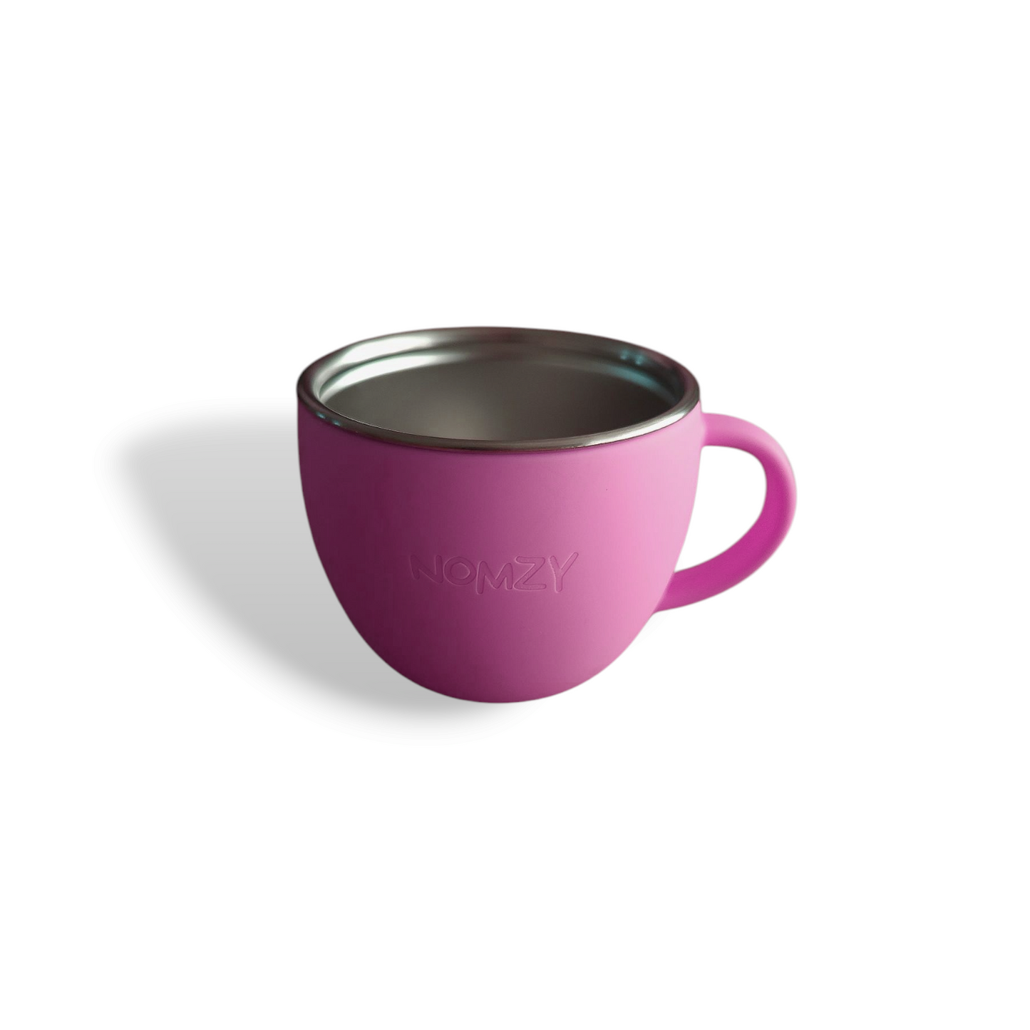 Stainless steel toddler cup with soft food-grade silicone sleeve, safe for little hands pink