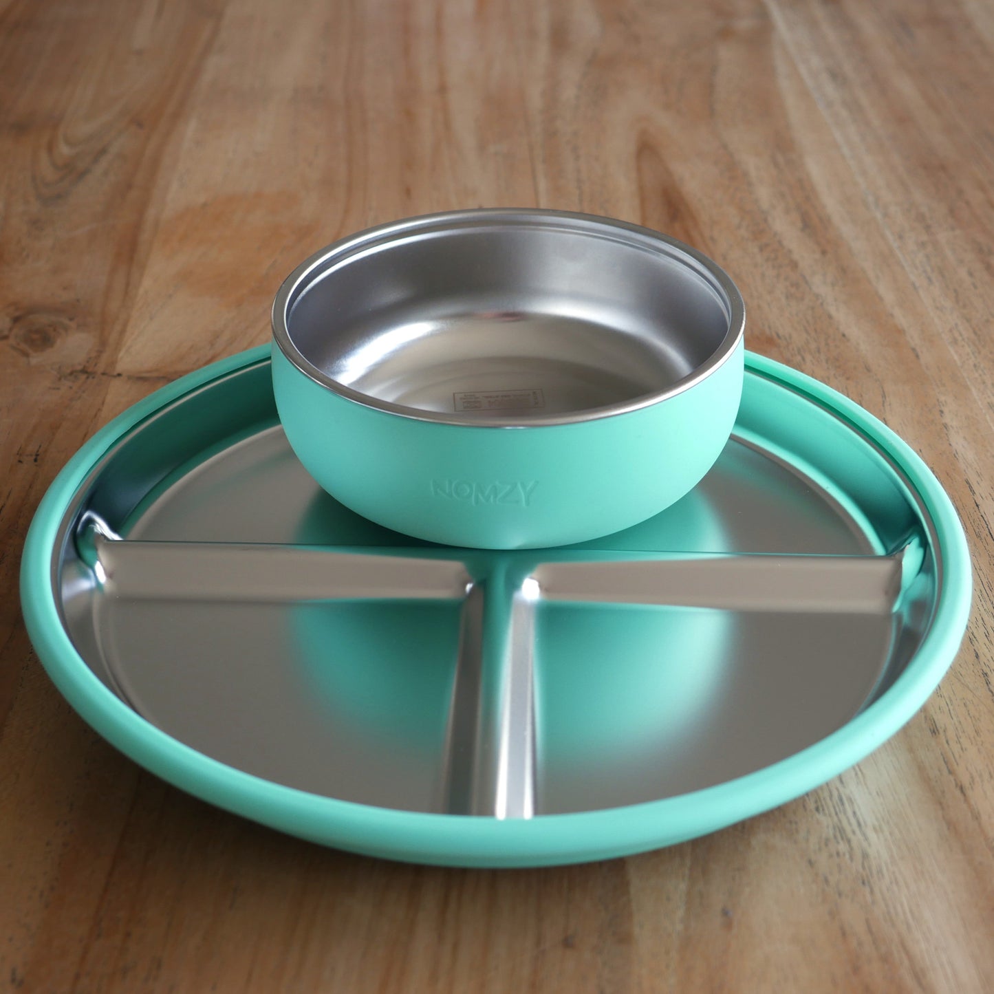 Turquoise stainless steel plate and bowl