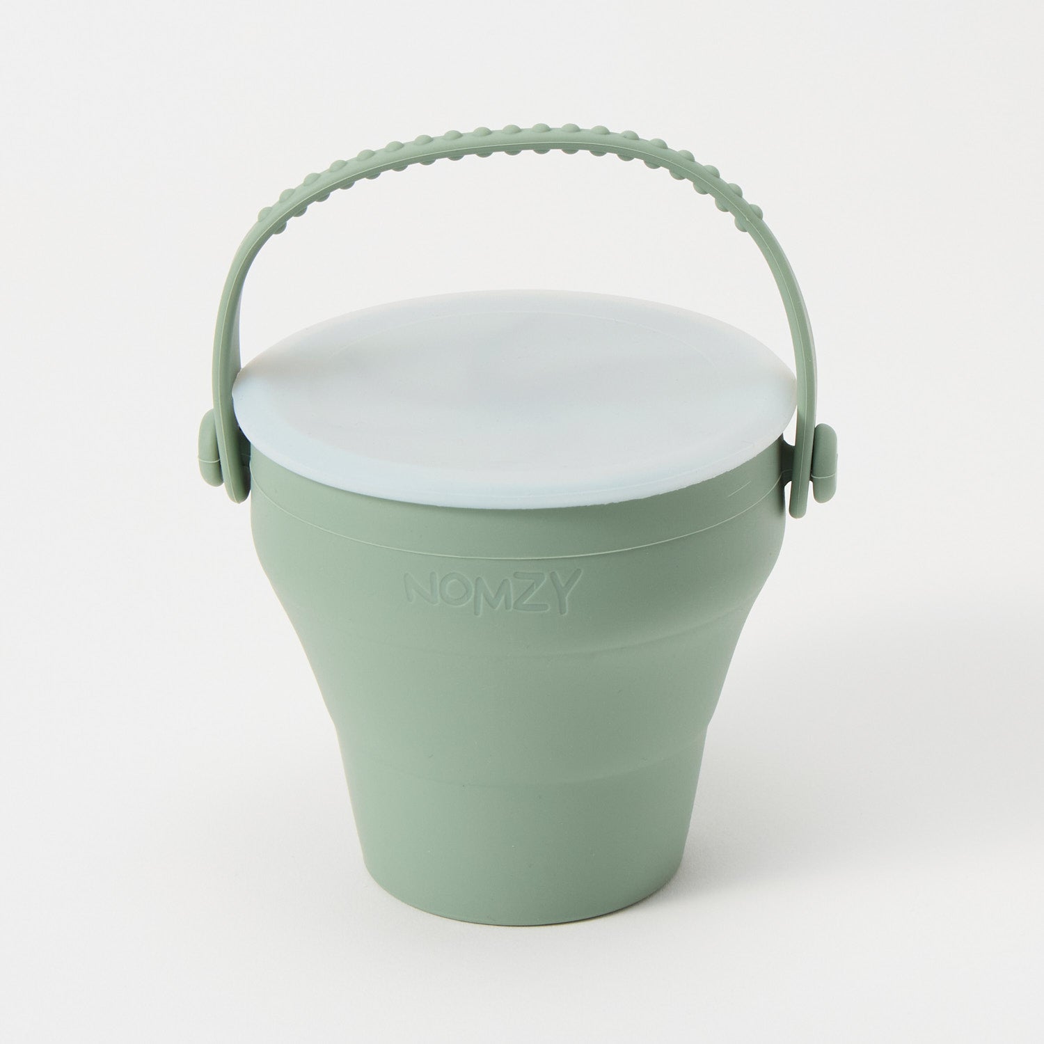 Nomzy silicone snack cup fully expanded with lid 
