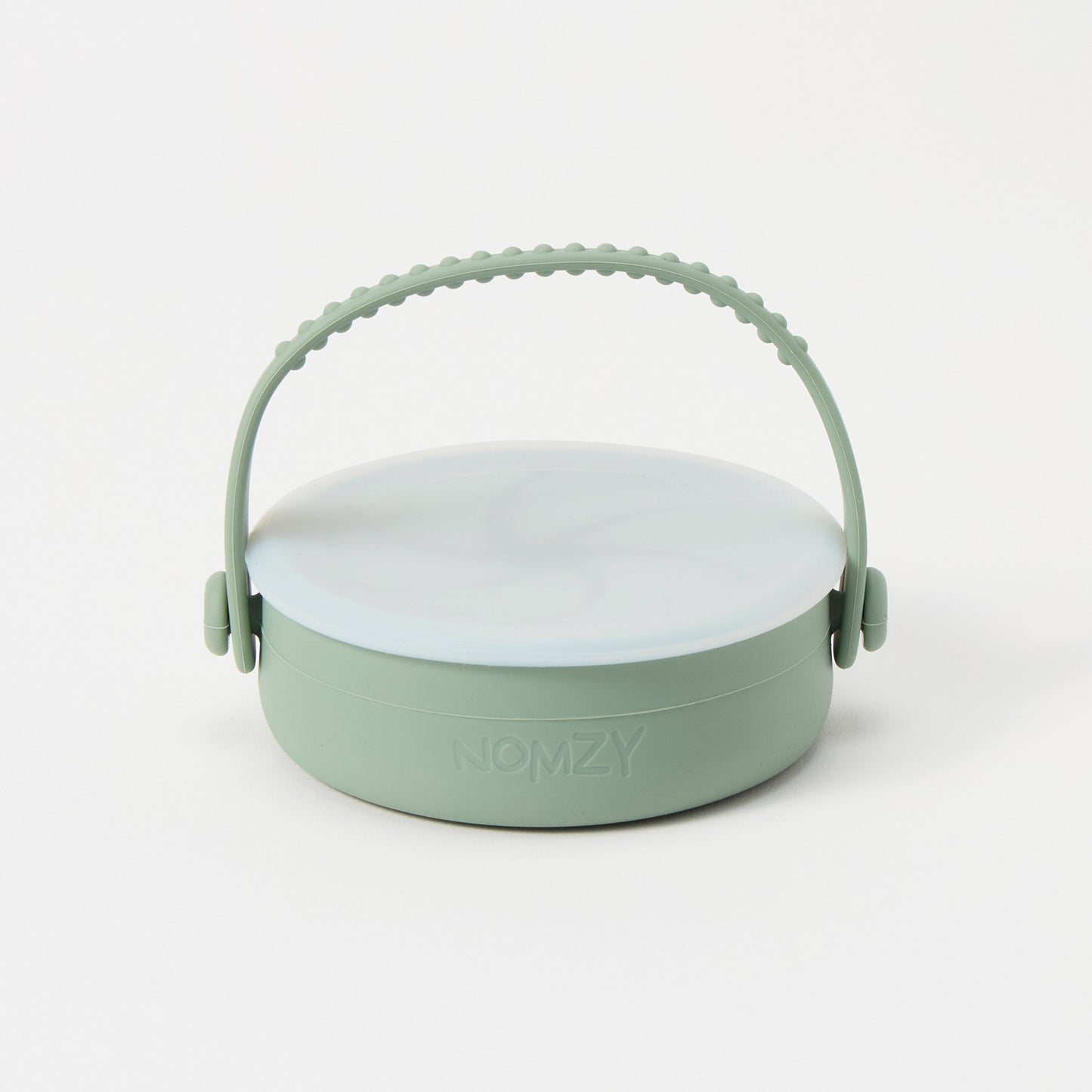 Foldable toddler snack cup made from food-grade silicone, closed and compact