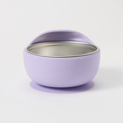 Lilac Stainless Steel Bowl with suction base, silicone removable sleeve