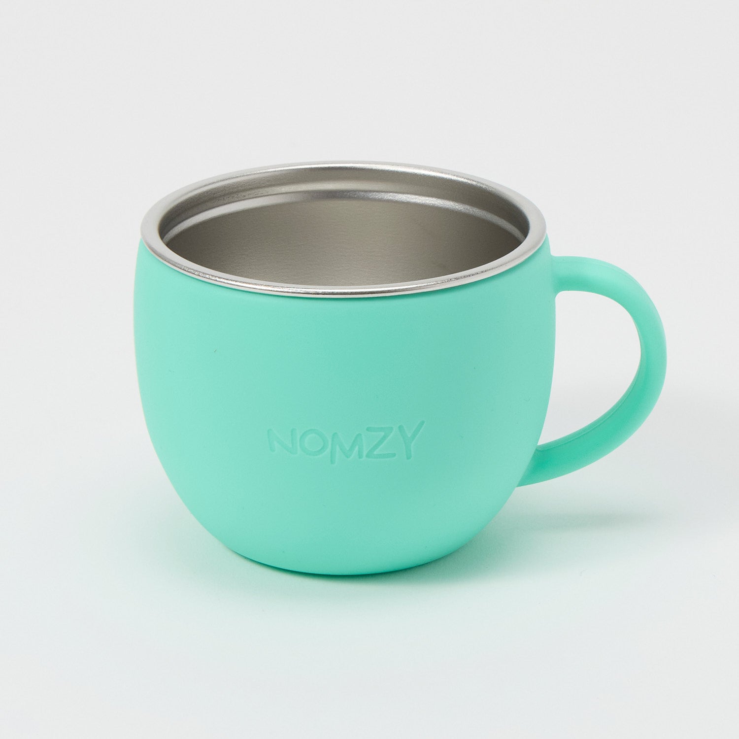 Nomzy stainless steel toddler cup with pastel silicone sleeve turquoise 