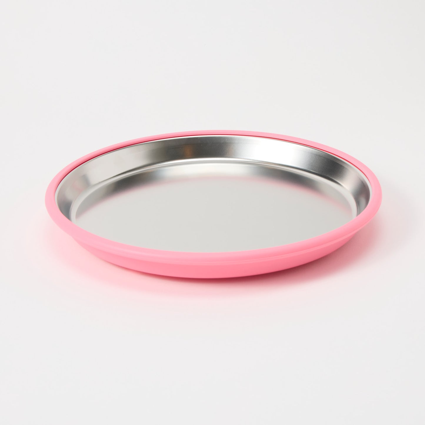 Nomzy stainless steel toddler plate with silicone suction base, non-divided in pink