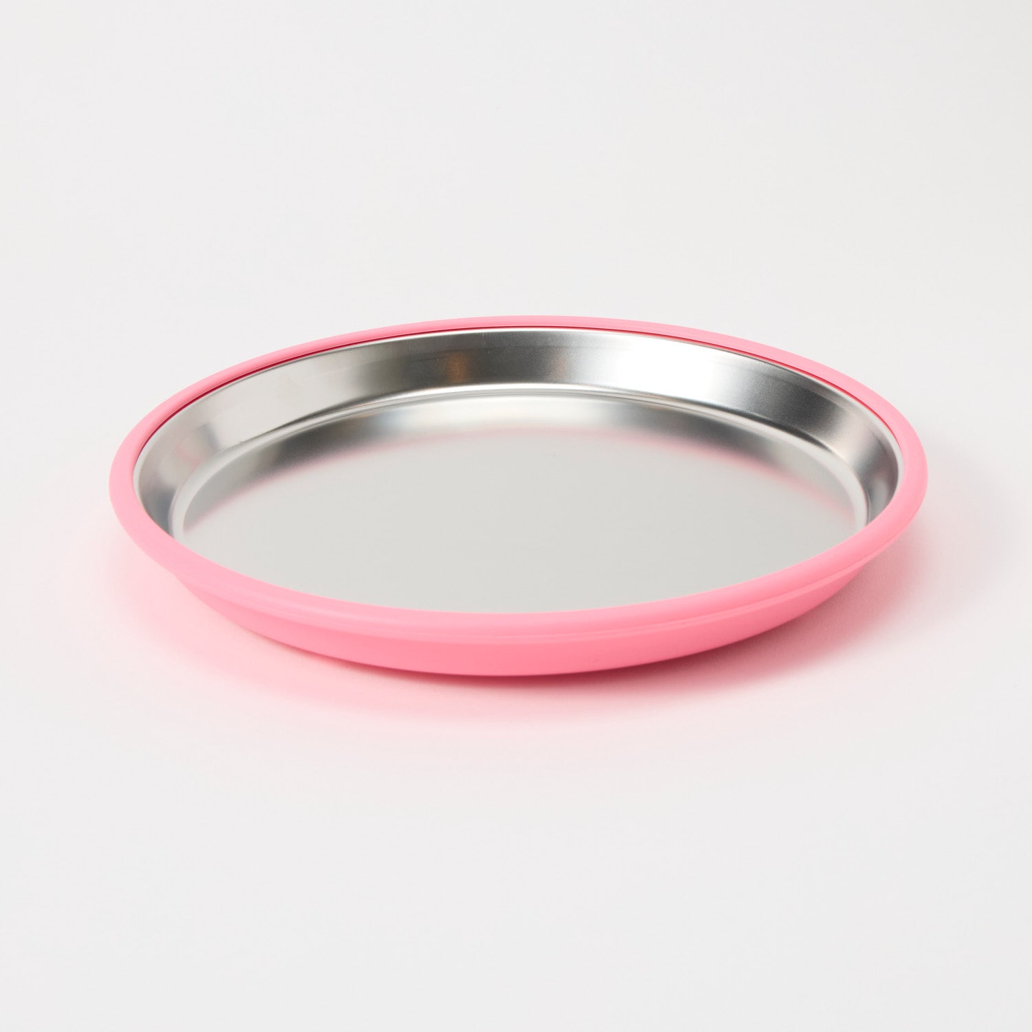 Nomzy stainless steel toddler plate with silicone suction base, non-divided in pink