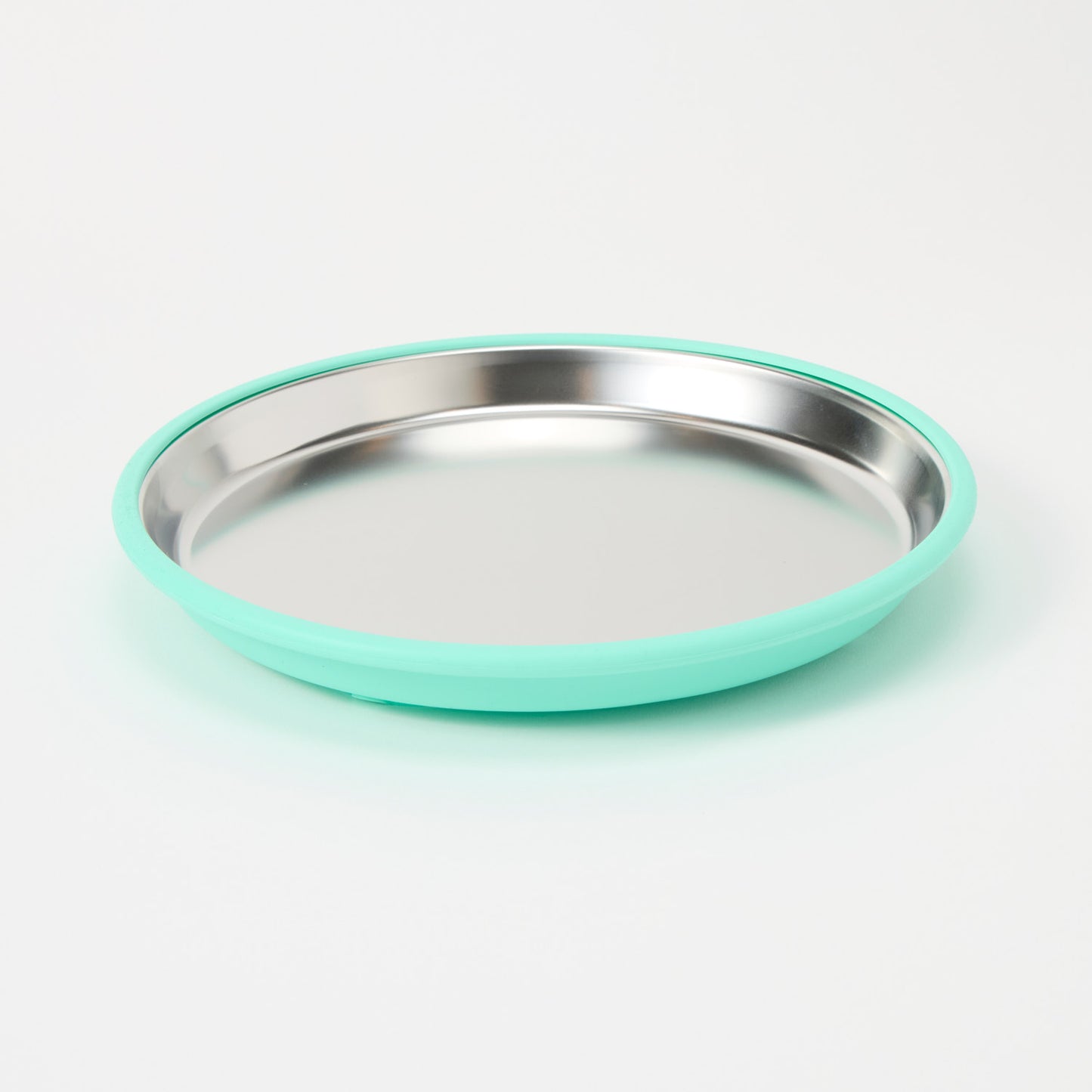 Nomzy stainless steel toddler plate with silicone suction base, non-divided in turquoise 