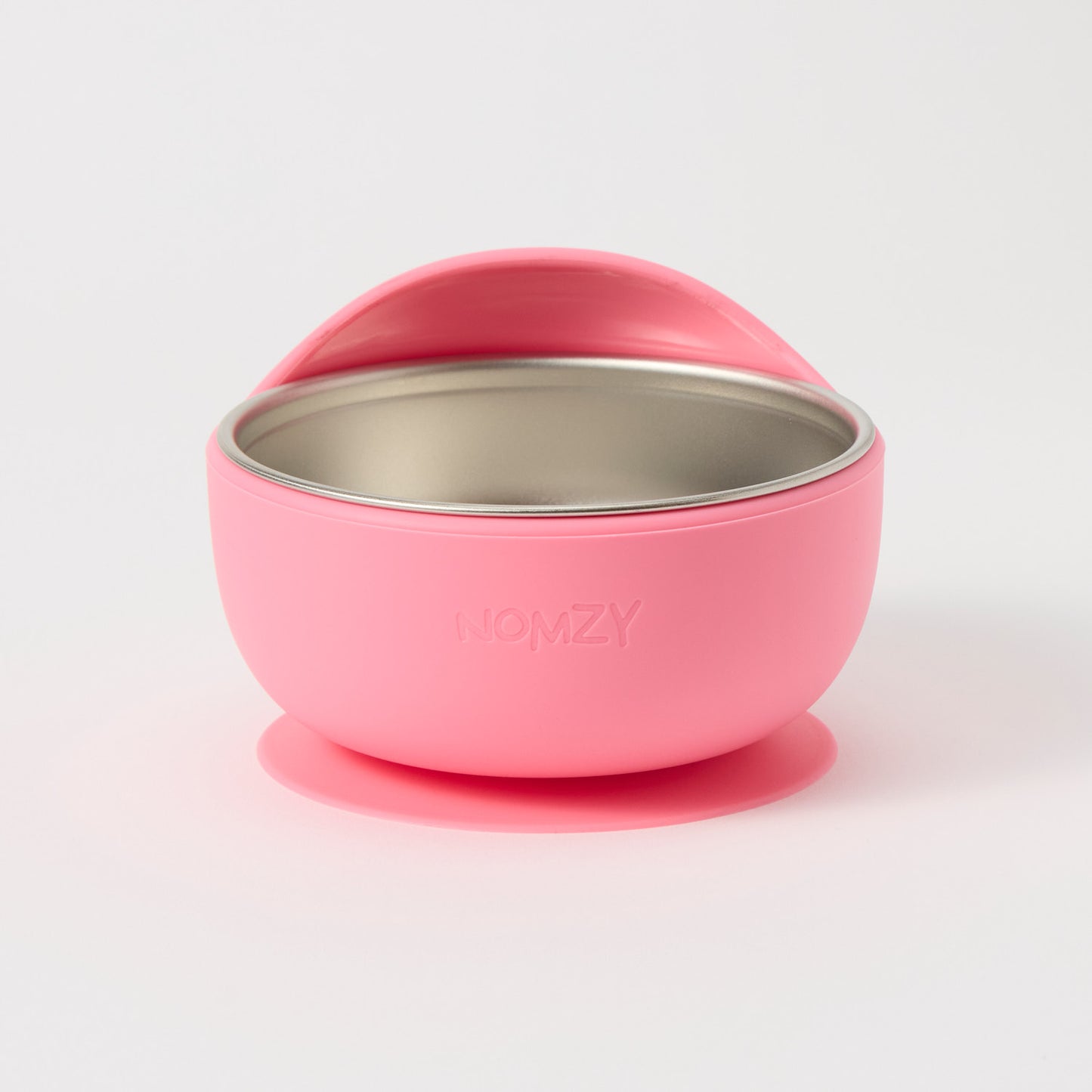 Pink Stainless Steel Bowl with suction base, silicone removable sleeve