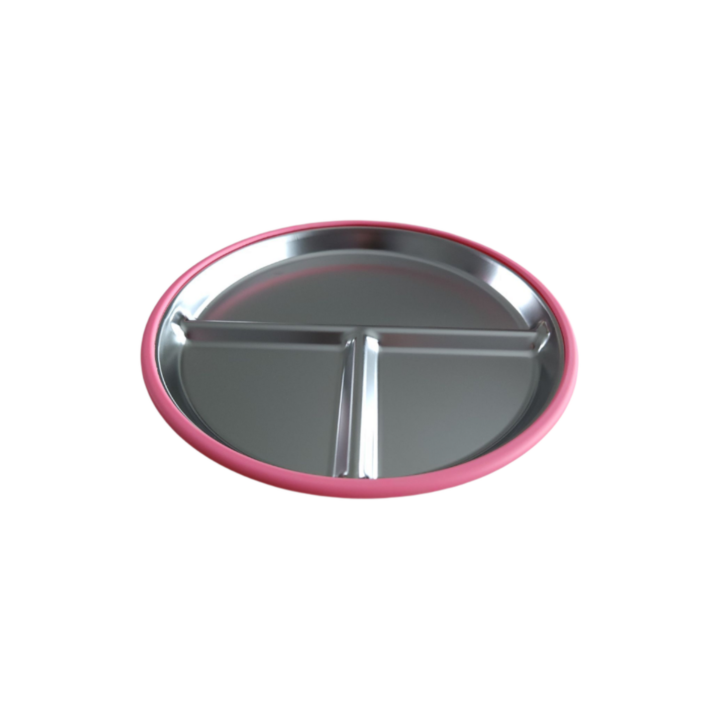 Pink food-grade stainless steel suction plate for toddlers, three compartments