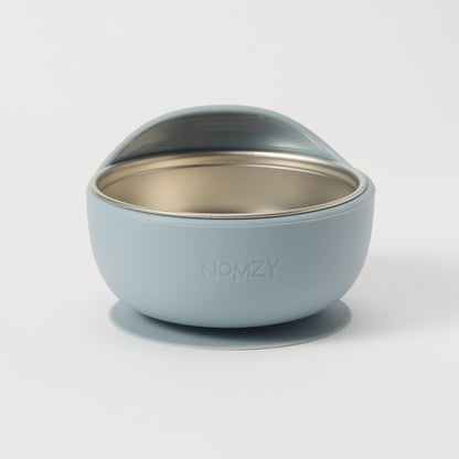 Slate Grey Stainless Steel Bowl with suction base, silicone removable sleeve