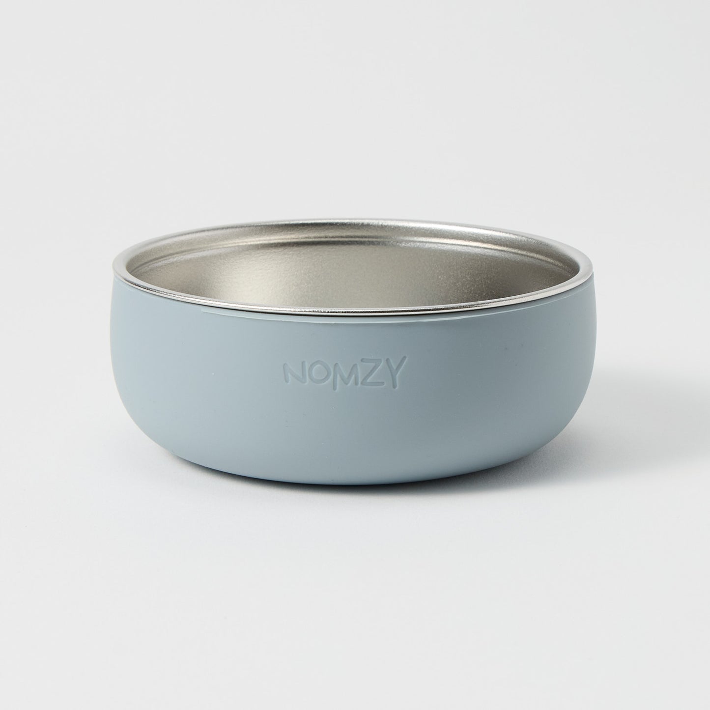 Stainless steel toddler bowl with removable food-grade silicone sleeve slate grey