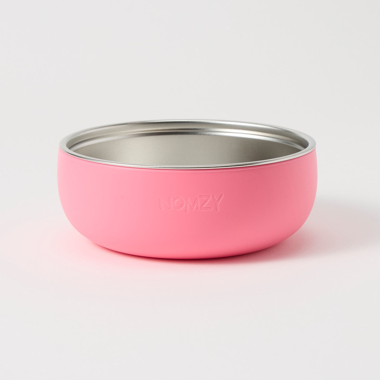Stainless steel toddler bowl with removable food-grade silicone sleeve pink