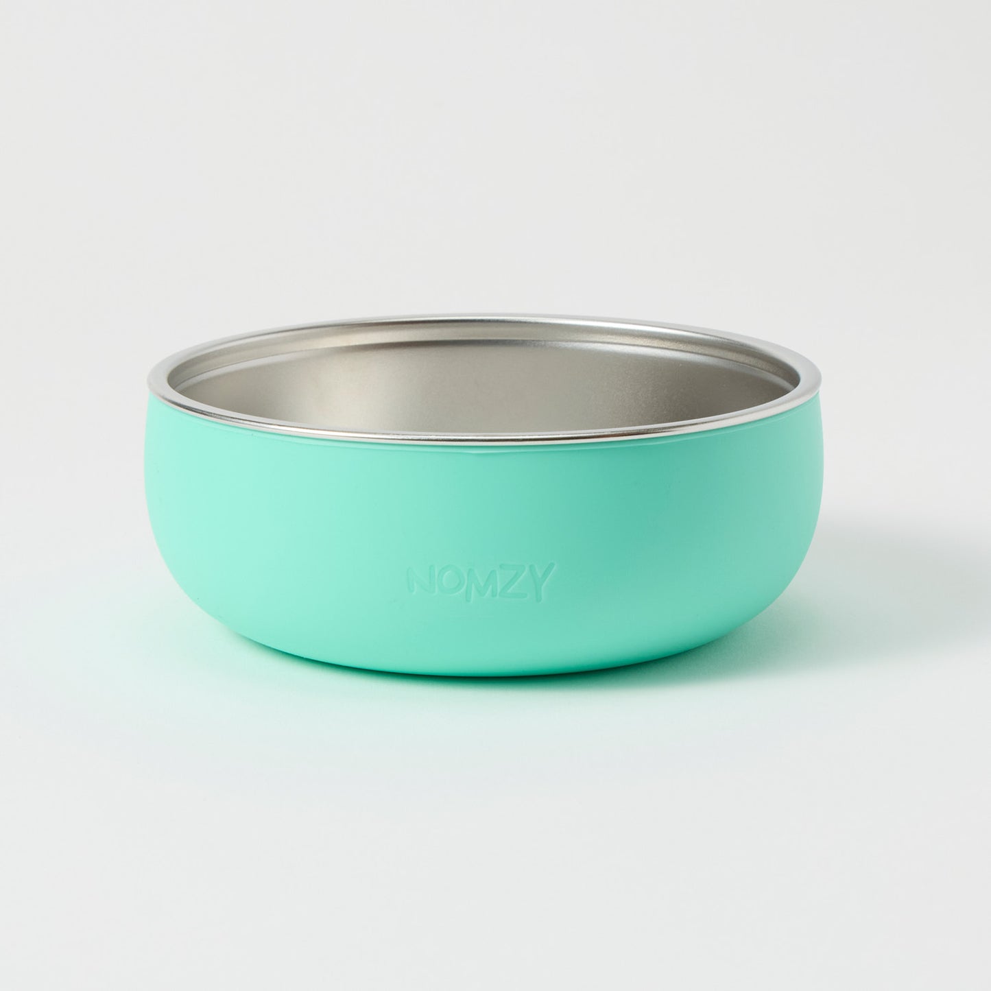 Stainless steel toddler bowl with removable food-grade silicone sleeve turquoise 