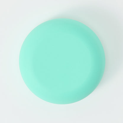 Stainless steel toddler bowl with removable food-grade silicone sleeve turquoise base