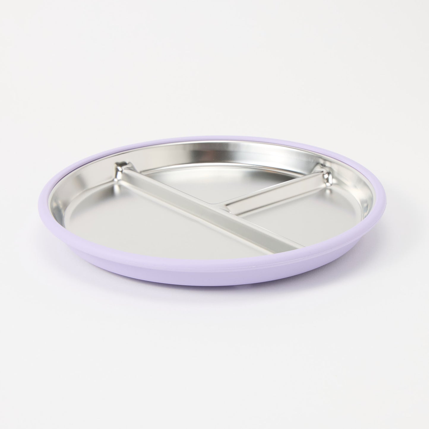Three-section stainless steel toddler plate lilac silicone suction sleeve, food-grade, non-slip