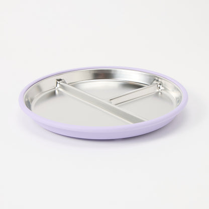 Three-section stainless steel toddler plate lilac silicone suction sleeve, food-grade, non-slip