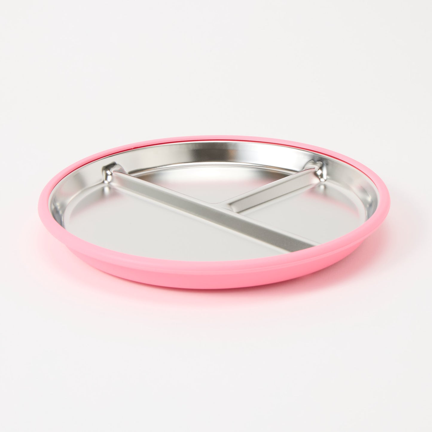 Three-section stainless steel toddler plate pink silicone suction sleeve, food-grade, non-slip