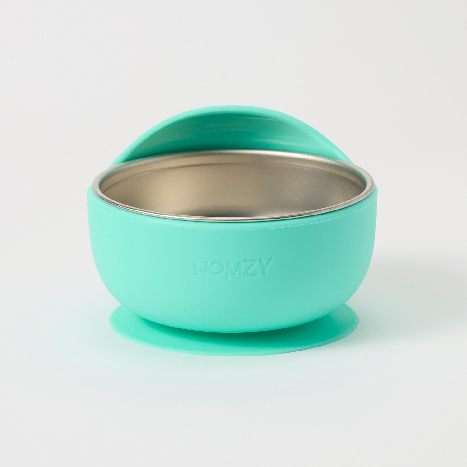 Turquoise Stainless Steel Bowl with suction base, silicone removable sleeve 