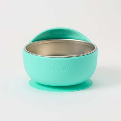 Turquoise Stainless Steel Bowl with suction base, silicone removable sleeve 