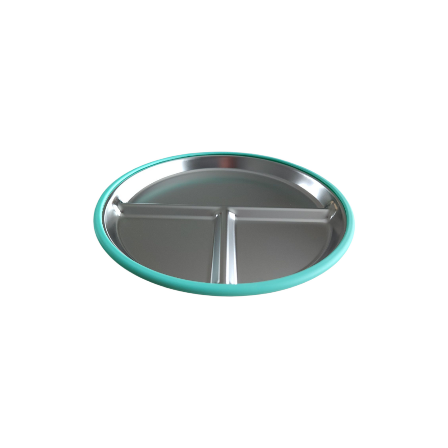 Turquoise food-grade stainless steel suction plate for toddlers, three compartments